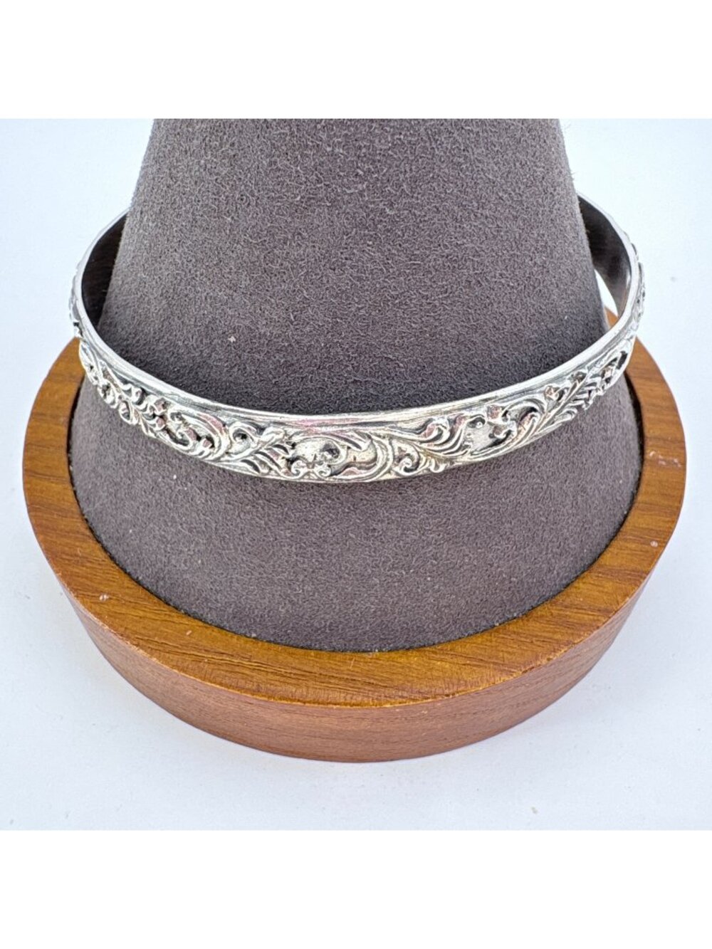 Textured Scroll Design Sterling Silver 925 Bangle Bracelet Size 7.5" Fit